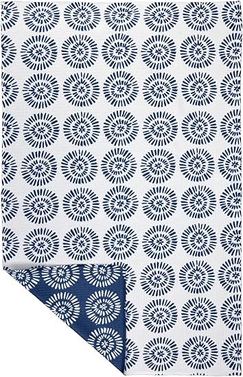 Vibe by MÜkitchen Premium Quick Dry Dual Sided Design Oversized Tea Towel | 85% Recycled Materials | 18x30 (Radial Blue)