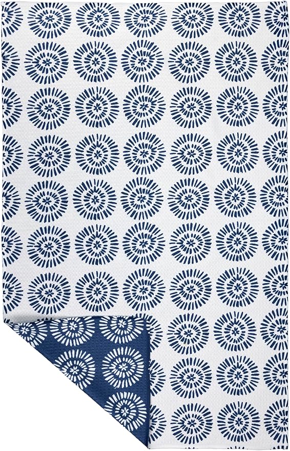 Vibe by MÜkitchen Premium Quick Dry Dual Sided Design Oversized Tea Towel | 85% Recycled Materials | 18x30 (Radial Blue)