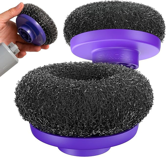 Synoshi PRO Electric Spin Scrubber Steel Brush Set for Cleaning (2 Units) Perfect for Grills, Ovens. Power Scrubber Steel Brush Heads for Intensive Cleaning