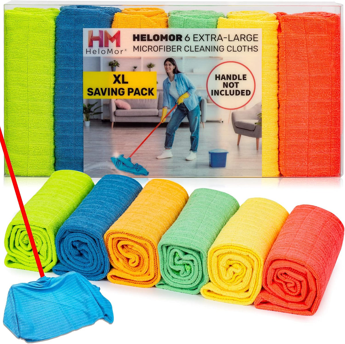 HELOMOR Large Microfiber Towels 6 Pack - 30"x18" Car Drying Towel - Extra Absorbent Cleaning Cloths for Floors, Kitchen and Windows - Lint-Free Detailing Cloths for Cars