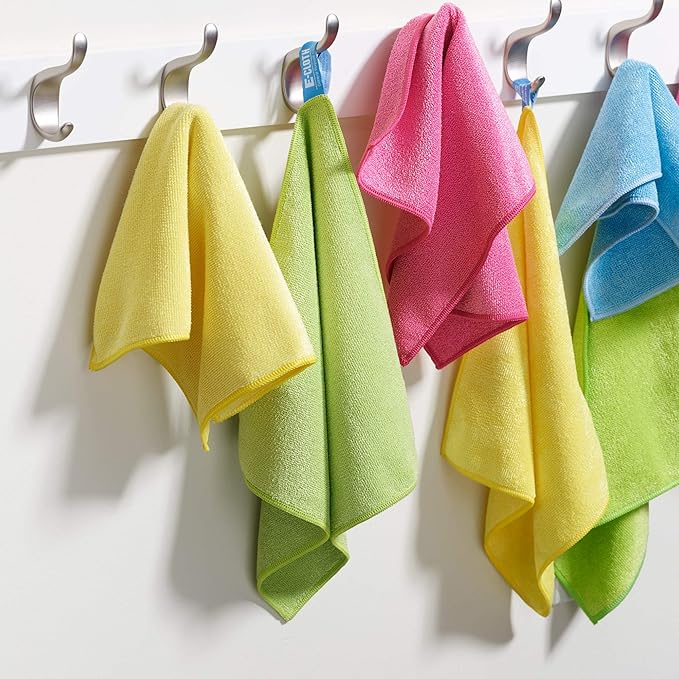 E-Cloth 10-pc Starter Pack, Microfiber Cleaning Cloth Set, Includes Household Cleaning Tools for Bathroom, Kitchen, and Cars, Washable and Reusable, 100 Wash Promise, Assorted Colors