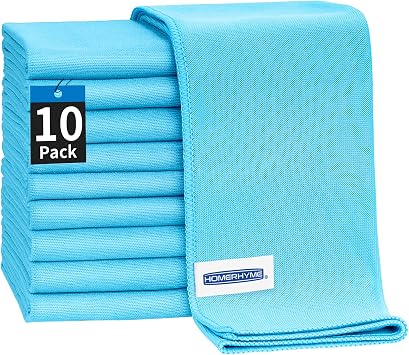 Microfiber Glass Cleaning Cloth - 10 Pack Polishing Cloths, 16" x 14" Window Cleaning Towel, Streak Free, Lint Free, Gre