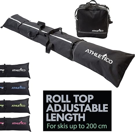 Athletico Ski Bag and Ski Boot Bag Combo - Ski Bags for Air Travel - Unpadded Snow Ski Bags Fit Skis Up to 200cm - For M