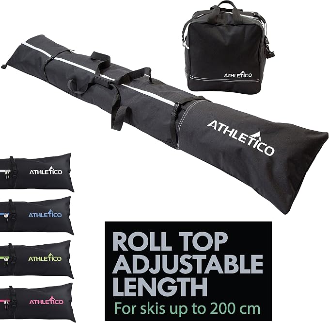Athletico Ski Bag and Ski Boot Bag Combo - Ski Bags for Air Travel - Unpadded Snow Ski Bags Fit Skis Up to 200cm - For M