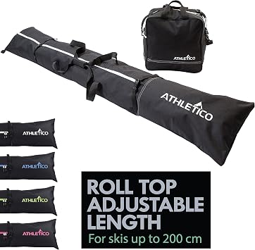 Athletico Ski Bag and Ski Boot Bag Combo - Ski Bags for Air Travel - Unpadded Snow Ski Bags Fit Skis Up to 200cm - For M