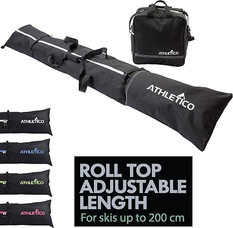 Athletico Ski Bag and Ski Boot Bag Combo - Ski Bags for Air Travel - Unpadded Snow Ski Bags Fit Skis Up to 200cm - For M