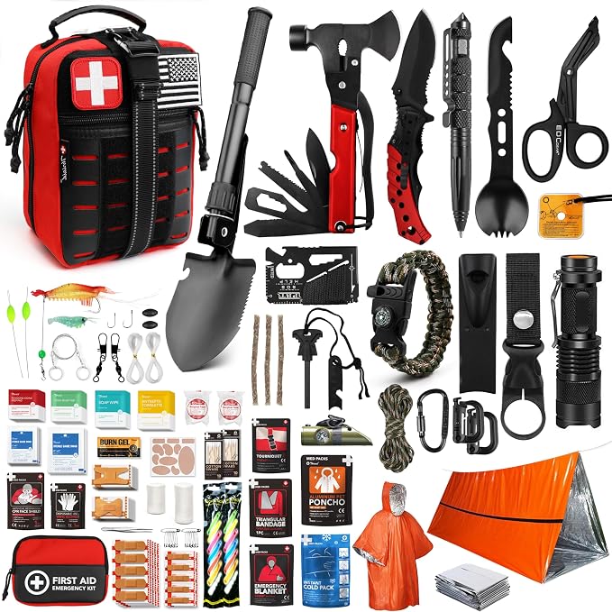 Survival First Aid Kit, 190 Pcs Survival Gear and Medical Supplies, Military IFAK EMT Molle Tactical Pouch for Outdoor, 