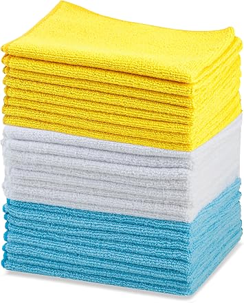 Amazon Basics Microfiber Cleaning Cloths, Ultra Absorbent, Lint Free, Streak Free, Non-Abrasive, Reusable and Washable, 