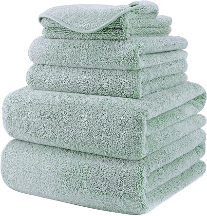 POLYTE 410 GSM Poly Blend Microfiber Quick Dry Bath Towel Set of 6 Pieces