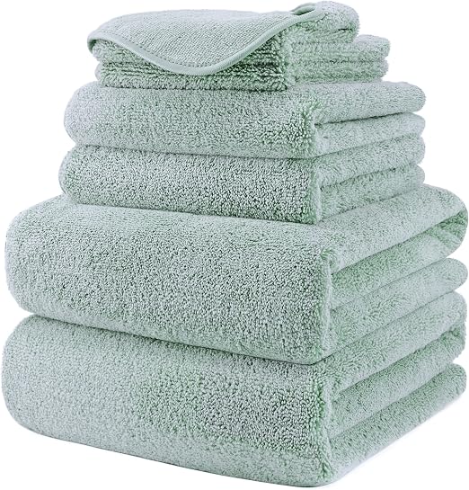 POLYTE 410 GSM Poly Blend Microfiber Quick Dry Bath Towel Set of 6 Pieces