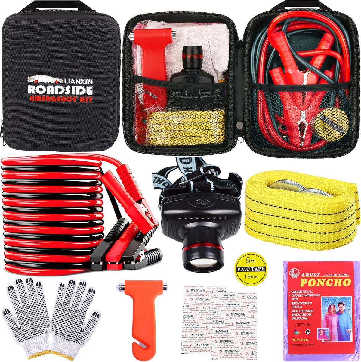Car Roadside Emergency Kit,with Jumper Cables Car Safety Kits