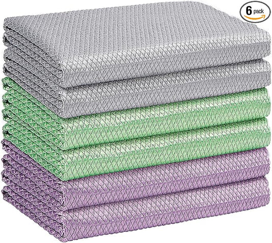HOMEXCEL Microfiber Glass Cleaning Cloths-6PK, 16"x14" Lint Free Window Cleaning Cloth, Glasses, Mirrors, Screens, Stainless Steel, Premium Magic Cleaning Cloth for Glass and Window Cleaner