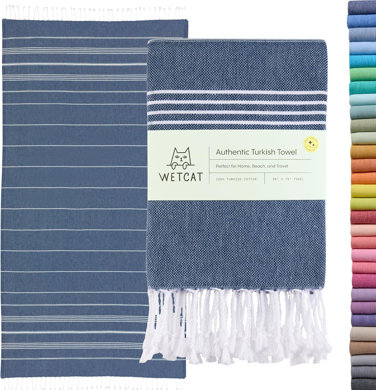 Turkish Beach Towel Oversized (38"x71") 100% Turkish Cotton, Made in Turkey - Sand Free, Extra Large, Ultra Soft, Quick Drying, Compact & Lightweight for Travel - Dark Blue