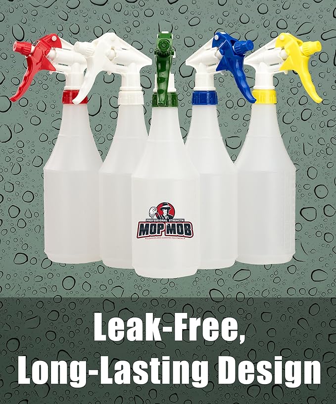 Leak-Free Chemical Resistant Spray Head and 32 oz Bottle 5 Pack Heavy-Duty Industrial Sprayer With Low-Fatigue Trigger and Nozzle for Auto/Car Detailing, Window Cleaning and Janitorial Supply
