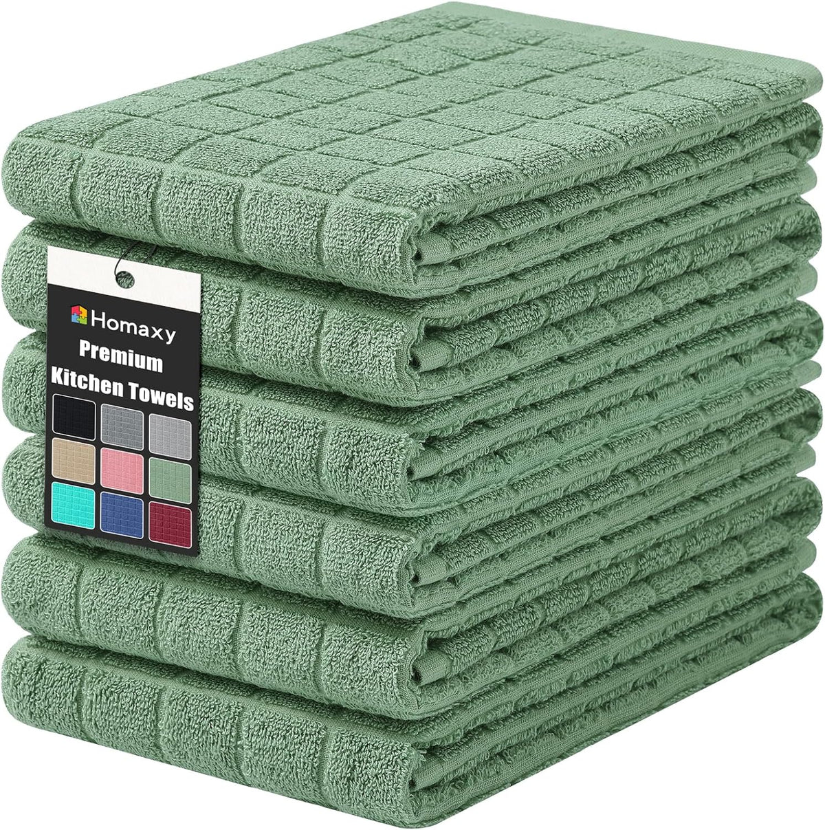 Premium Ring Spun Cotton 390 GSM Kitchen Towels, 6 Pack, Grass Green