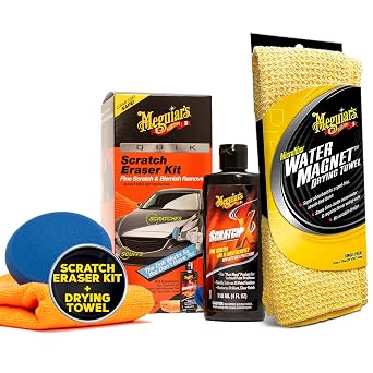 Meguiar's Quik Scratch Eraser Kit + Water Magnet Microfiber Drying Towel Car Care Bundle (3 Items)