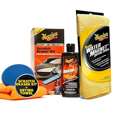 Meguiar's Quik Scratch Eraser Kit + Water Magnet Microfiber Drying Towel Car Care Bundle (3 Items)