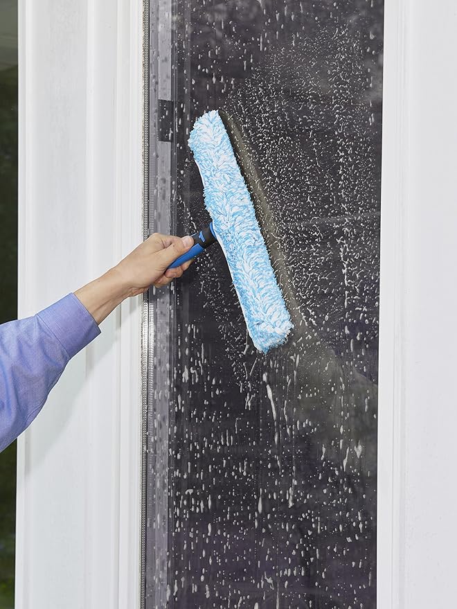 Unger Professional 14” Performance Grip Window Cleaner Scrubber, Gently Clean Mirror and Glass Surfaces Without Scratching, Reusable Microfiber Sleeve, Effective Cleaning Supplies
