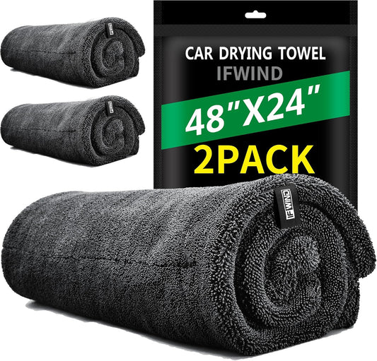 2 Pack Car Drying Towels (48”x24”),Extra Large Double-Twist Pile Drying Towels Car Detailing for Car Care Wash