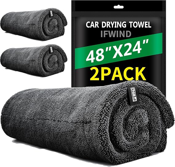 2 Pack Car Drying Towels (48”x24”),Extra Large Double-Twist Pile Drying Towels Car Detailing for Car Care Wash,Car Super