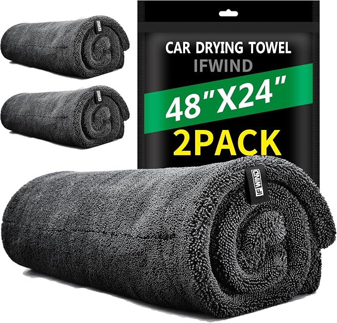 2 Pack Car Drying Towels (48”x24”),Extra Large Double-Twist Pile Drying Towels Car Detailing for Car Care Wash,Car Super