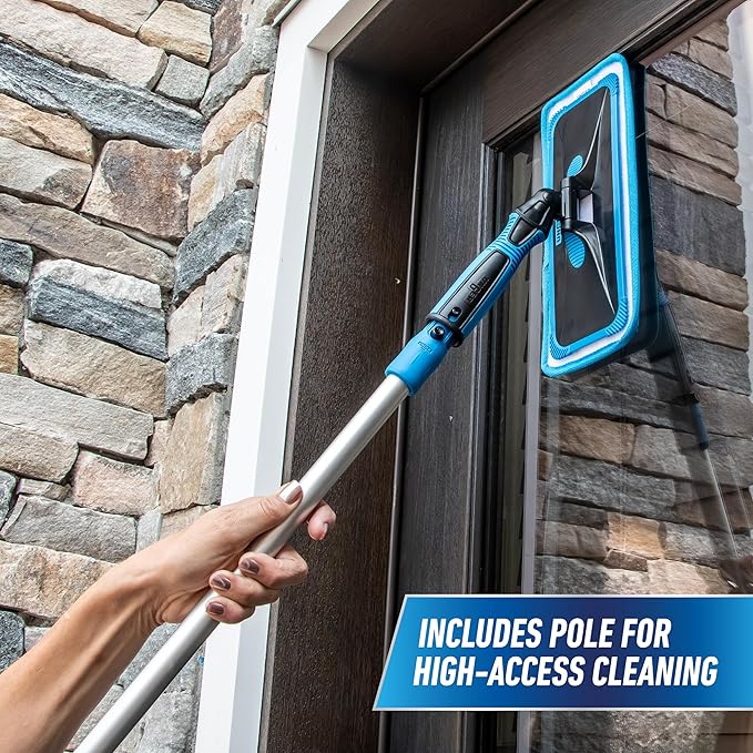 Unger Professional Indoor Window Cleaning Kit with 2' Pole — Swivel Head Pad Washer for Glass, Mirrors & Flat Surfaces, Streak-Free Results, 2 Reusable Microfiber Pads, Wet or Dry Use
