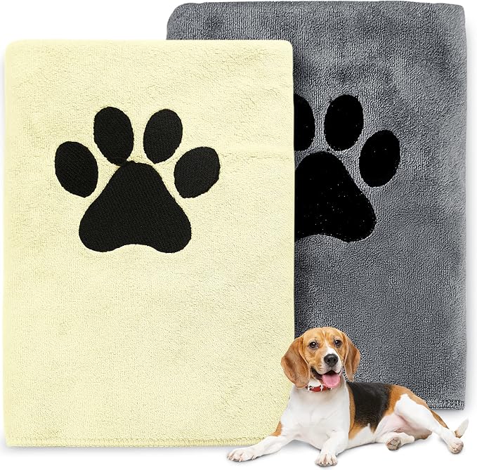 Microfiber Dog Towels, 2 Packs Large Pet Bath Towel 40"x20", Bath Accessories, Bathing Supplies, Quick Fast Drying Super