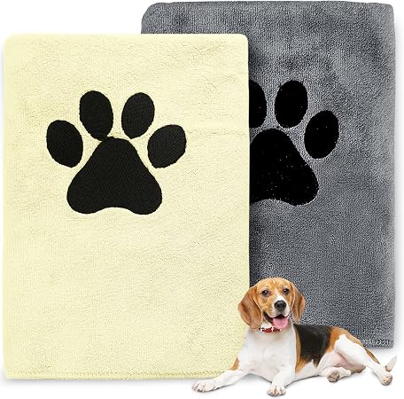 Microfiber Dog Towels, 2 Packs Large Pet Bath Towel 40"x20", Bath Accessories, Bathing Supplies, Quick Fast Drying Super