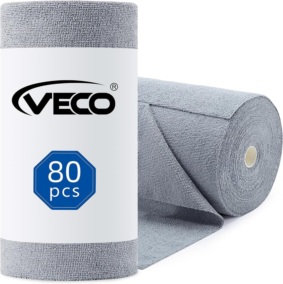 Microfiber Cleaning Cloth Roll 80 PCS Gray, 12" x 12"