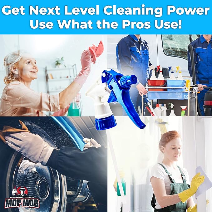 Leak-Free Chemical Resistant Spray Head 10 Pk. BOTTLES NOT INCLUDED. Industrial Sprayer for Car Detailing Window Cleaning and Janitorial Supply. Low-Fatigue Trigger and Nozzle Fit 32oz Bottle.