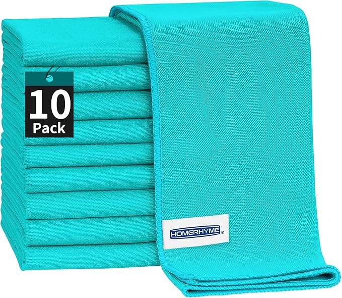 Microfiber Cleaning Cloth - 10 Pack Glasses Cleaning Cloth, 16" x 14" Window Cleaning Rags, Streak Free Lint Free Polishing Cloths Wipes for Eye Glass, Stainless Steel, Windshield, Turquoise