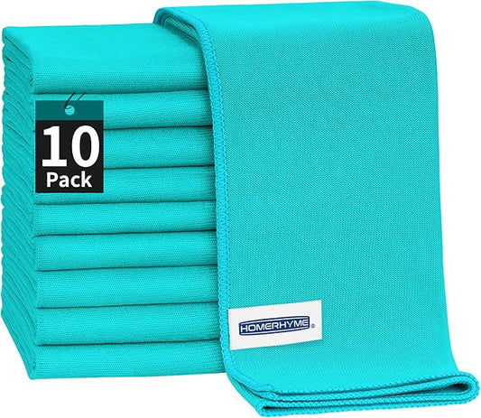 Microfiber Cleaning Cloth - 10 Pack Glasses Cleaning Cloth, 16" x 14" Window Cleaning Rags, Streak Free Lint Free Polishing Cloths Wipes for Eye Glass, Stainless Steel, Windshield, Turquoise