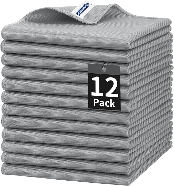Microfiber Cleaning Cloth, 12 Pack Window Glasses Cleaning Cloth, Reusable Lint-Free Streak Free Polishing Cloth Wipes for Stainless Steel, Eyeglasses, Mirrors, Screens & Lenses,12"*12" Grey