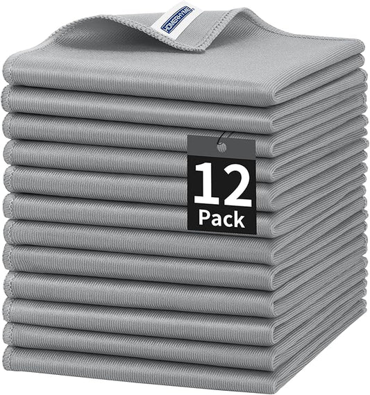 Microfiber Cleaning Cloth, 12 Pack Window Glasses Cleaning Cloth, Reusable Lint-Free Streak Free Polishing Cloth Wipes for Stainless Steel, Eyeglasses, Mirrors, Screens & Lenses,12"*12" Grey