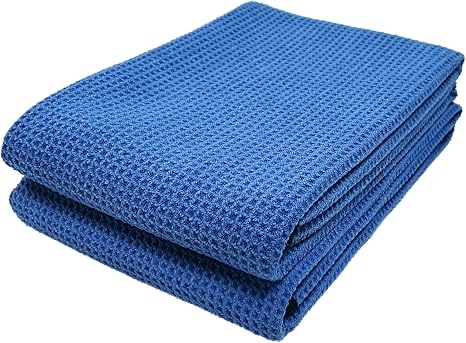 POLYTE Elite Microfiber Drying Towel (25x36, 2 Pack, Waffle, Blue)