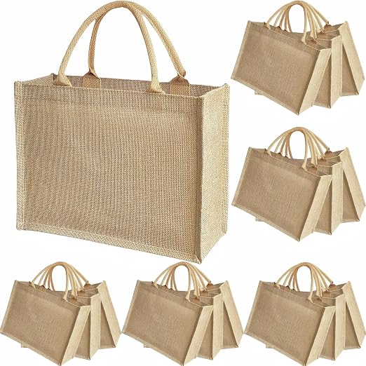 15 Pcs burlap bags Reusable shopping Jute tote bags 15.2 x 12.2 x 6 inch
