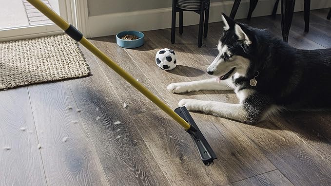FURemover Pet Hair Removal Rubber Broom, 60" Handle 2-Piece Set