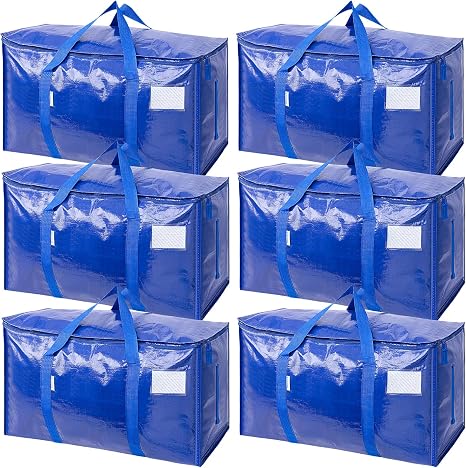 TICONN 6 Pack Extra Large Moving Bags Heavy Duty with Zippers & Carrying Handles, Durable Storage Bags Moving Boxes for 