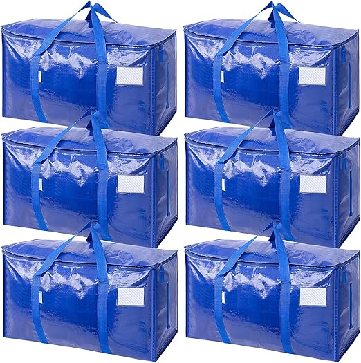 TICONN 6 Pack Extra Large Moving Bags Heavy Duty with Zippers & Carrying Handles, Durable Storage Bags Moving Boxes for 
