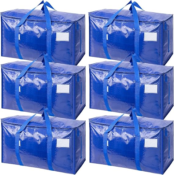 TICONN 6 Pack Extra Large Moving Bags Heavy Duty with Zippers & Carrying Handles, Durable Storage Bags Moving Boxes for 