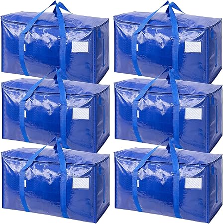 TICONN 6 Pack Extra Large Moving Bags Heavy Duty with Zippers & Carrying Handles, Durable Storage Bags Moving Boxes for 