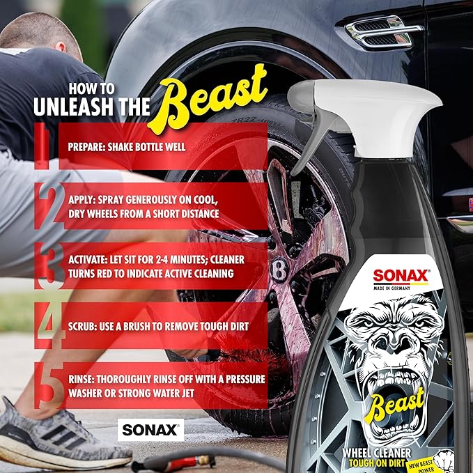 SONAX Beast Wheel Cleaner | Brake Dust Cleaner | Color Changing Rim Cleaner | Strong Wheel Cleaner | Easy Wheel and Rim Cleaning | Removes Baked On Brake Dust | 433500 | 5 Liter