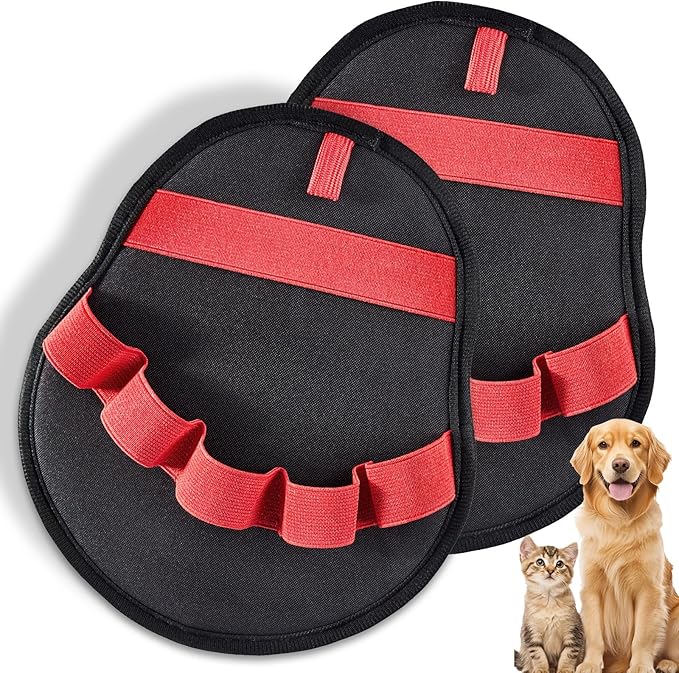 Lonfliness 2pcs Pet Hair Fur Removal Mitt Glove for Cats Dogs 5-Finger Electrostatic Reusable Pet Hair Remover Brush Tool for Couch Furniture Carpet Laundry Clothing (Red)