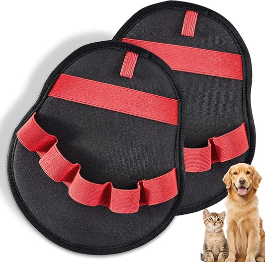 Lonfliness 2pcs Pet Hair Fur Removal Mitt Glove for Cats Dogs 5-Finger Electrostatic Reusable Pet Hair Remover Brush Tool for Couch Furniture Carpet Laundry Clothing (Red)
