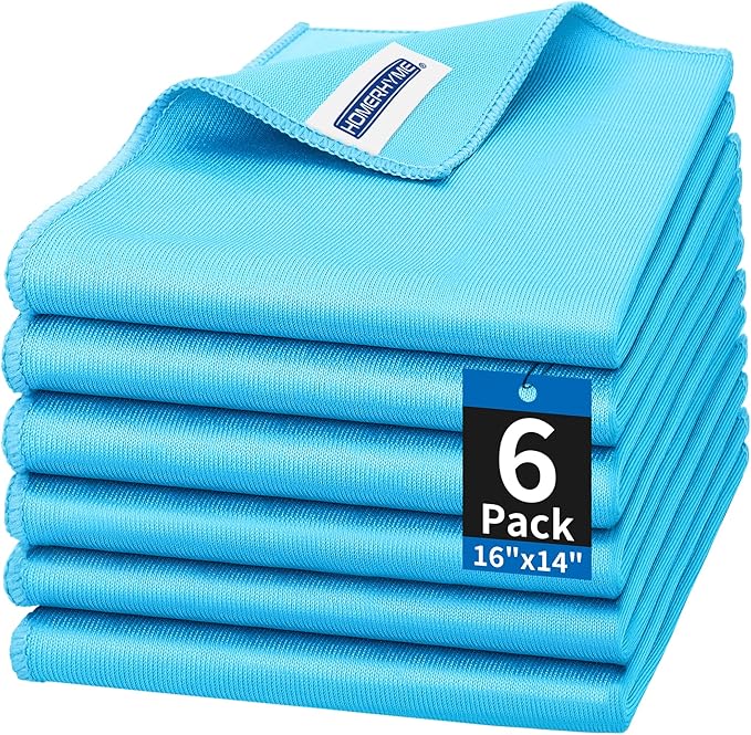 Microfiber Glass Cleaning Cloth, 6 Pack Window Glass Cleaning Rags, Reusable Lint-Free Streak Free Polishing Cloth Wipes for Stainless Steel, Eyeglasses, Mirrors, Screens & Lenses,16"x14"