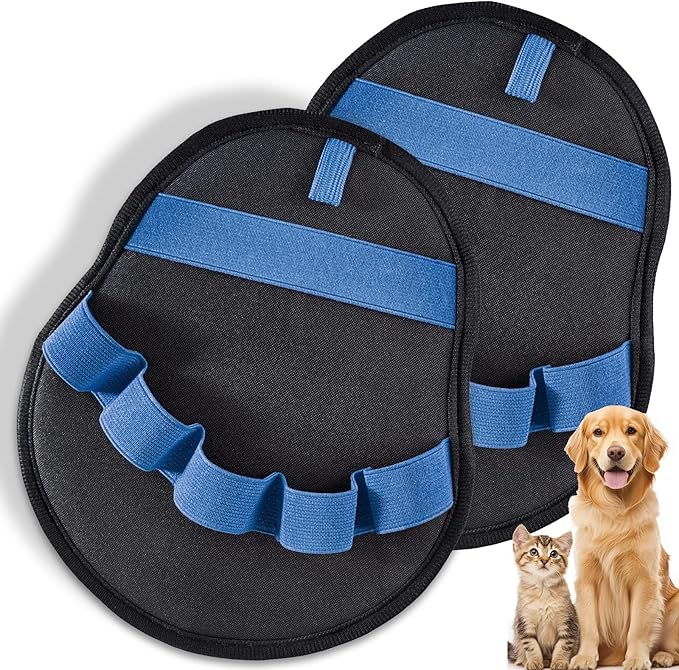 Lonfliness 2pcs Pet Hair Fur Removal Mitt Glove for Cats Dogs 5-Finger Electrostatic Reusable Pet Hair Remover Brush Tool for Couch Furniture Carpet Laundry Clothing (Blue)