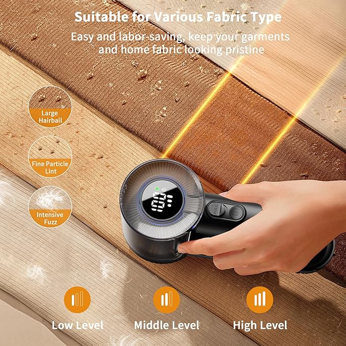 coldSky Fabric Shaver Rechargeable, 2-in-1 Electric Fabric Shaver & Lint Remover, 3-Speed LED Digital Display Sweater Defuzzer for Clothes, Furniture, Couch - Removes Lint, Hairball, Fuzz - Black