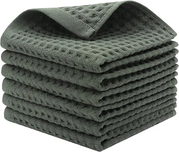 Mia'sDream Cotton Waffle Wash Cloths, 6 Pack, 13" x 13", Olive Green