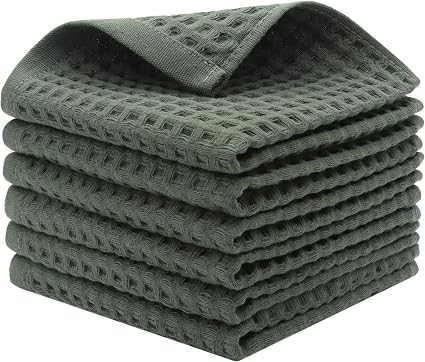 Mia'sDream Cotton Waffle Wash Cloths, 6 Pack, 13" x 13", Olive Green
