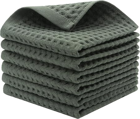 Mia'sDream Cotton Waffle Wash Cloths, 6 Pack, 13" x 13", Olive Green